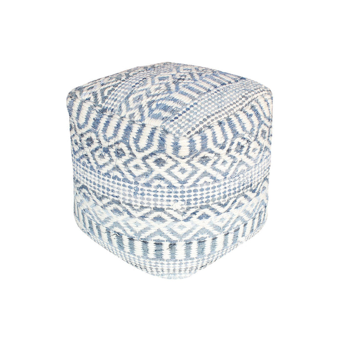 Handwoven Wool And Denim Pouf For Seating And Footrest