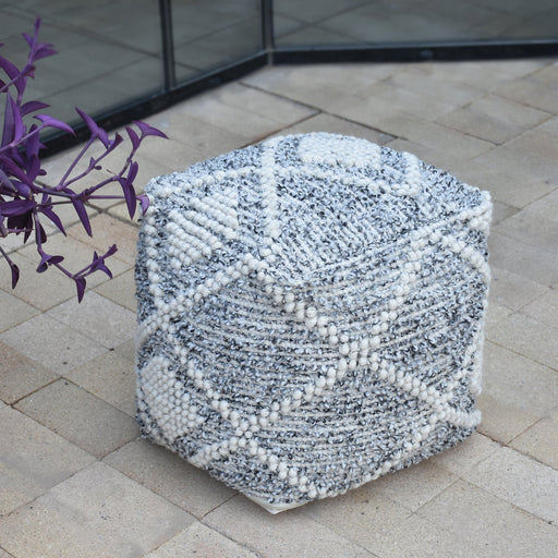 Handwoven Wool Pouf for Indoor and Outdoor Use