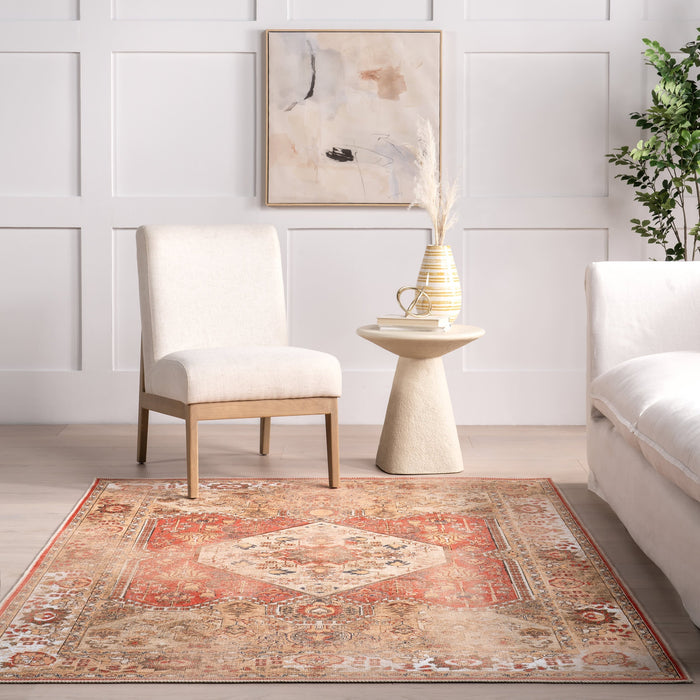 Hannah Medallion Machine Washable Rug in Rust 50x80 cm