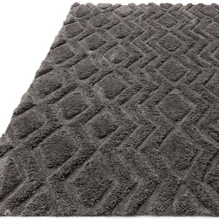 Harrison Modern Plain Hand-Carved Geometric Hi-Low Plush Soft Polyester Boho Shaggy Charcoal Grey Rug