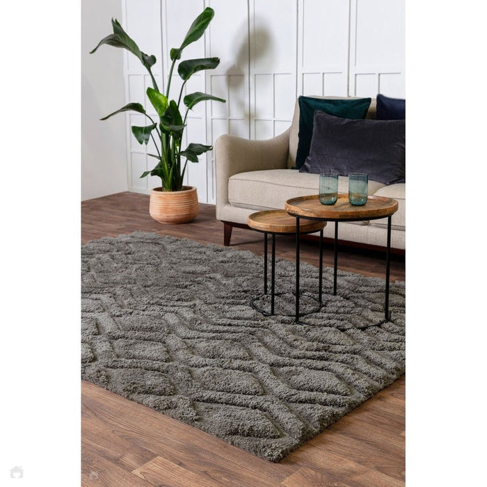 Harrison Modern Plain Hand-Carved Geometric Hi-Low Plush Soft Polyester Boho Shaggy Charcoal Grey Rug