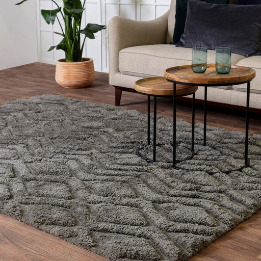 Harrison Modern Plain Hand-Carved Geometric Hi-Low Plush Soft Polyester Boho Shaggy Charcoal Grey Rug