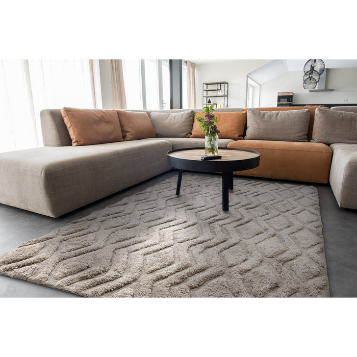 Harrison Modern Plain Hand-Carved Geometric Hi-Low Plush Soft Polyester Boho Shaggy Greige Rug