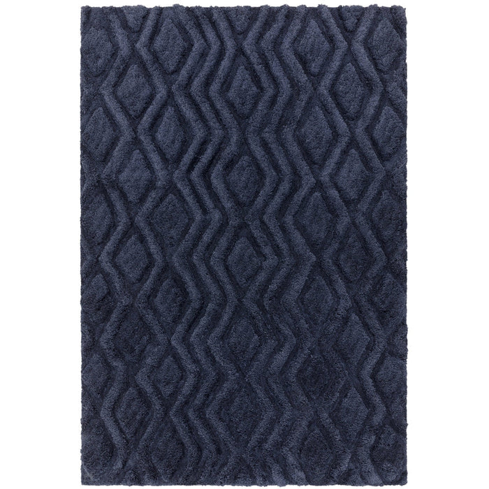 Harrison Modern Plain Hand-Carved Geometric Hi-Low Plush Soft Polyester Boho Shaggy Navy Rug