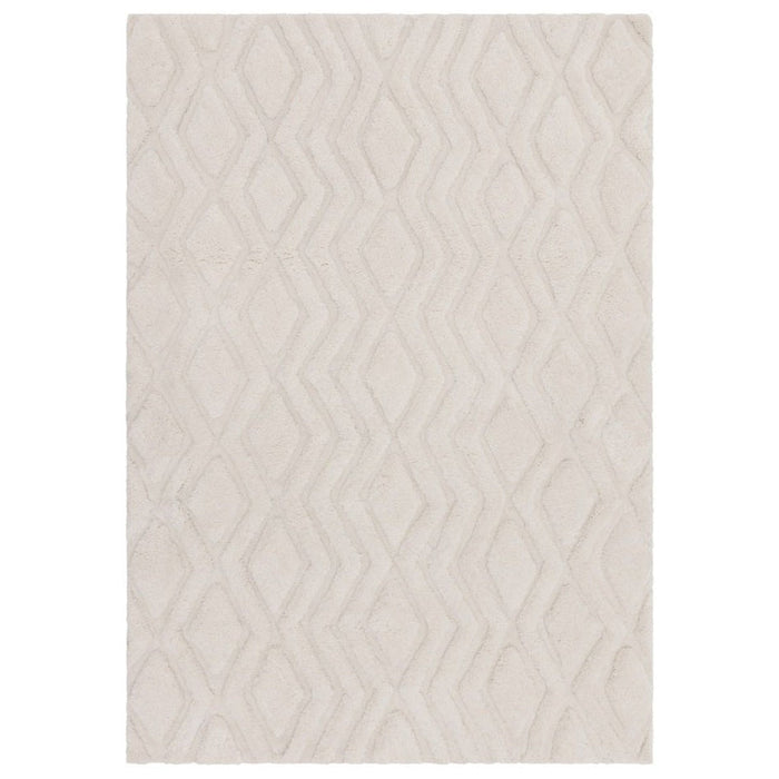 Harrison Modern Plain Hand-Carved Geometric Hi-Low Plush Soft Polyester Boho Shaggy Off White Rug