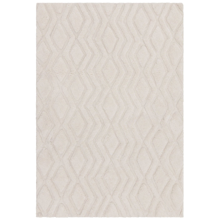 Harrison Modern Plain Hand-Carved Geometric Hi-Low Plush Soft Polyester Boho Shaggy Off White Rug