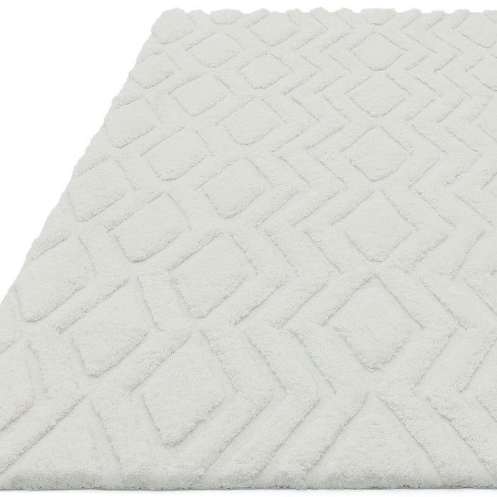 Harrison Modern Plain Hand-Carved Geometric Hi-Low Plush Soft Polyester Boho Shaggy Off White Rug