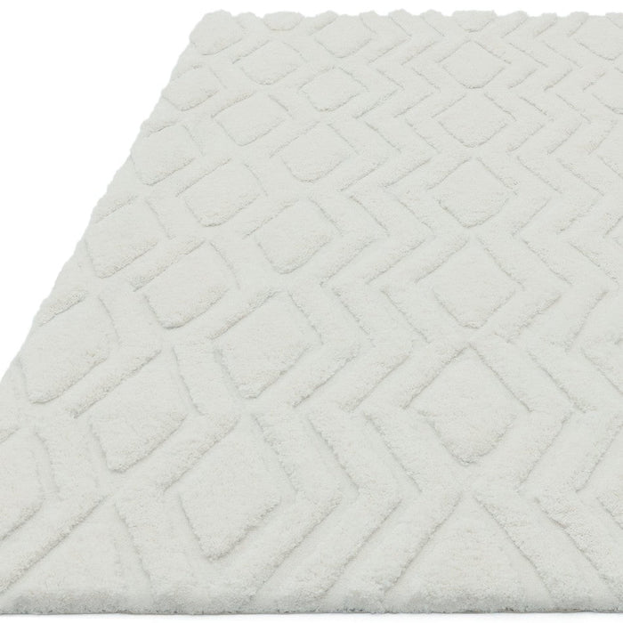 Harrison Modern Plain Hand-Carved Geometric Hi-Low Plush Soft Polyester Boho Shaggy Off White Rug