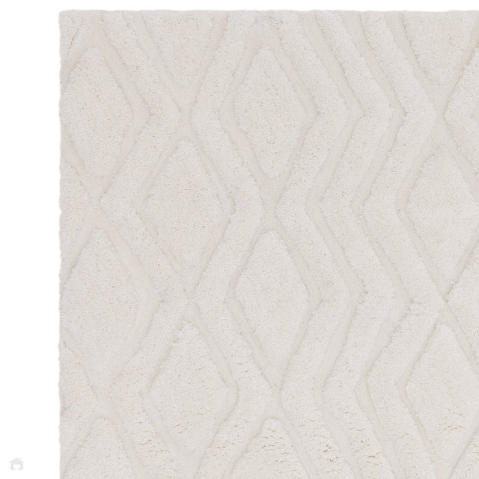 Harrison Modern Plain Hand-Carved Geometric Hi-Low Plush Soft Polyester Boho Shaggy Off White Rug