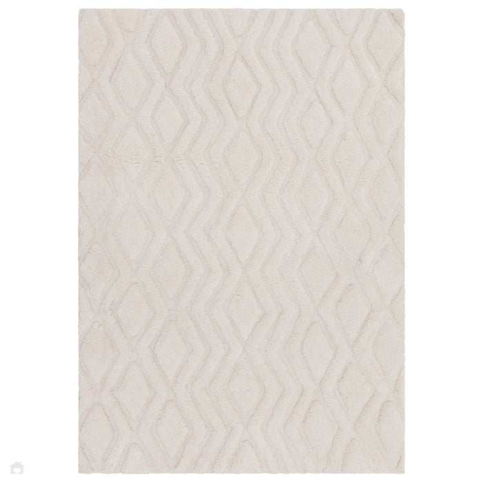 Harrison Modern Plain Hand-Carved Geometric Hi-Low Plush Soft Polyester Boho Shaggy Off White Rug