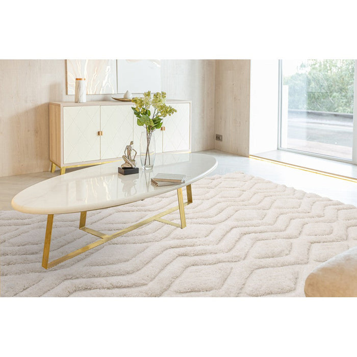 Harrison Modern Plain Hand-Carved Geometric Hi-Low Plush Soft Polyester Boho Shaggy Off White Rug