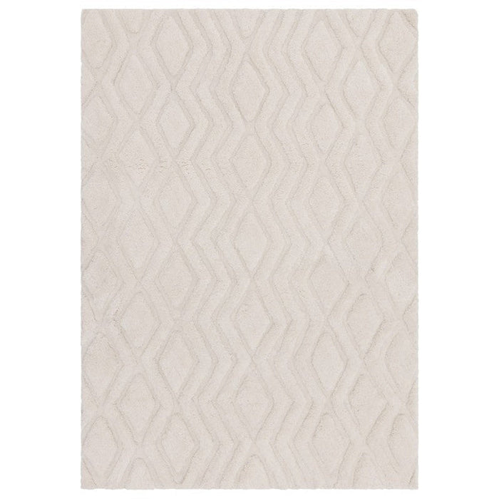 Harrison Modern Plain Hand-Carved Geometric Hi-Low Plush Soft Polyester Boho Shaggy Off White Rug