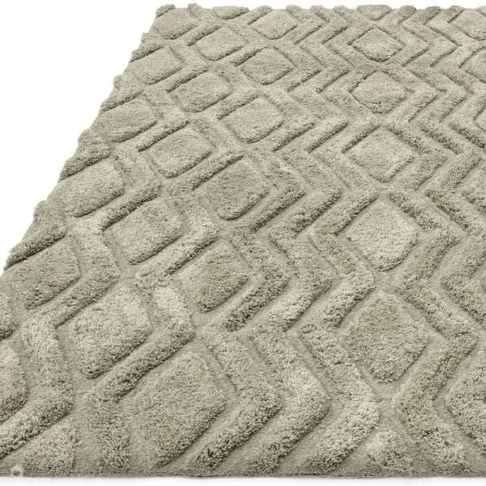 Harrison Modern Plain Hand-Carved Geometric Hi-Low Plush Soft Polyester Boho Shaggy Sage Green Rug