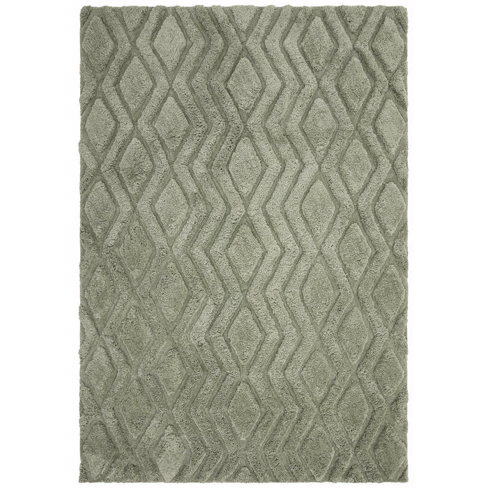 Harrison Modern Plain Hand-Carved Geometric Hi-Low Plush Soft Polyester Boho Shaggy Sage Green Rug