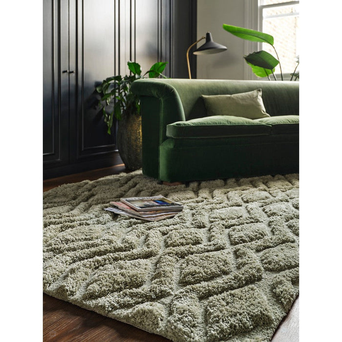 Harrison Modern Plain Hand-Carved Geometric Hi-Low Plush Soft Polyester Boho Shaggy Sage Green Rug