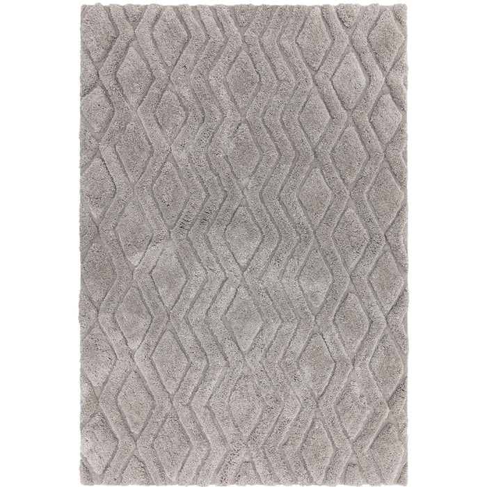 Harrison Modern Plain Hand-Carved Geometric Hi-Low Plush Soft Polyester Boho Shaggy Silver Rug