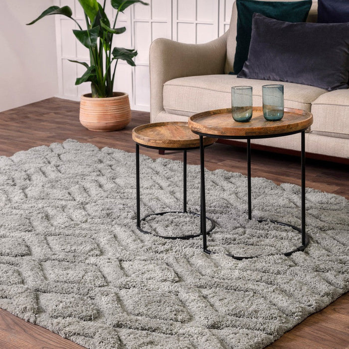 Harrison Modern Plain Hand-Carved Geometric Hi-Low Plush Soft Polyester Boho Shaggy Silver Rug