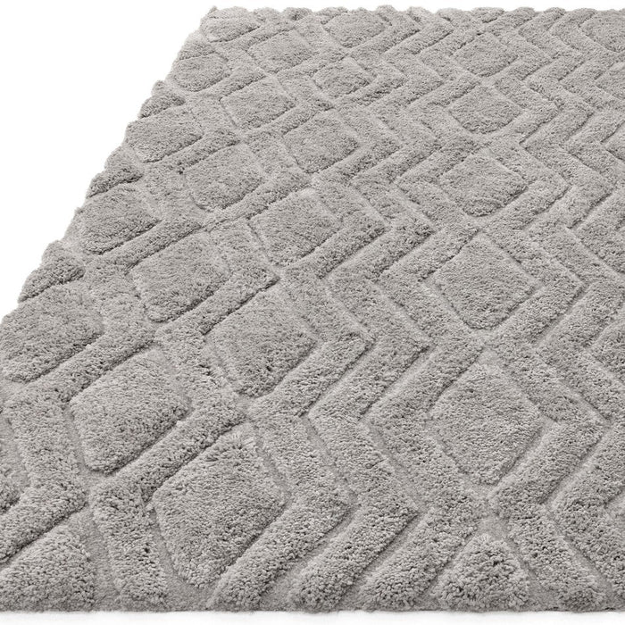 Harrison Modern Plain Hand-Carved Geometric Hi-Low Plush Soft Polyester Boho Shaggy Silver Rug