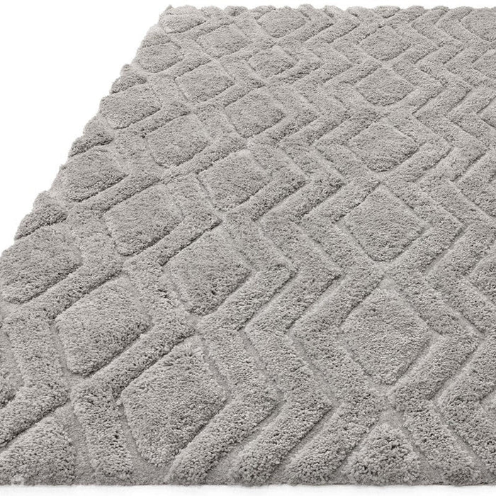 Harrison Modern Plain Hand-Carved Geometric Hi-Low Plush Soft Polyester Boho Shaggy Silver Rug