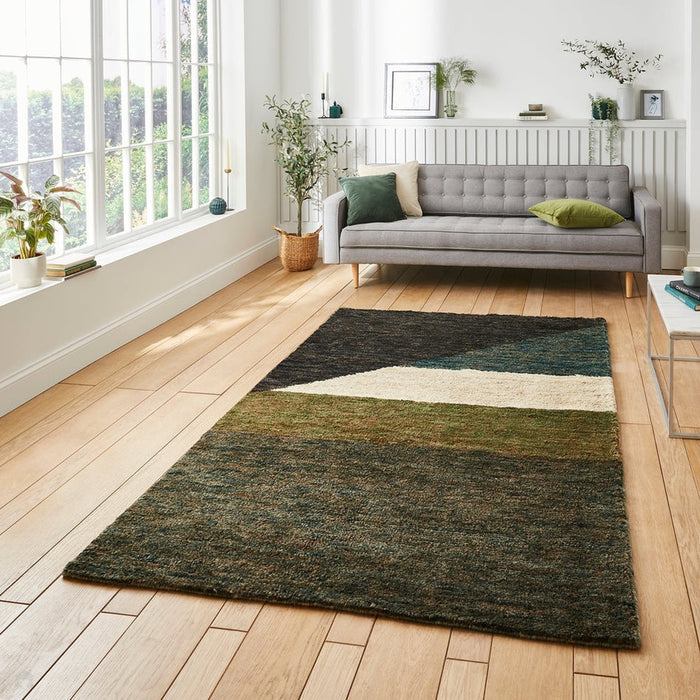 Hemp 23373 Modern Geometric Hand-Knotted Natural Fibre Heavyweight High-Density Durable Textured Blue/Green/Beige/Brown/Multicolour Rug