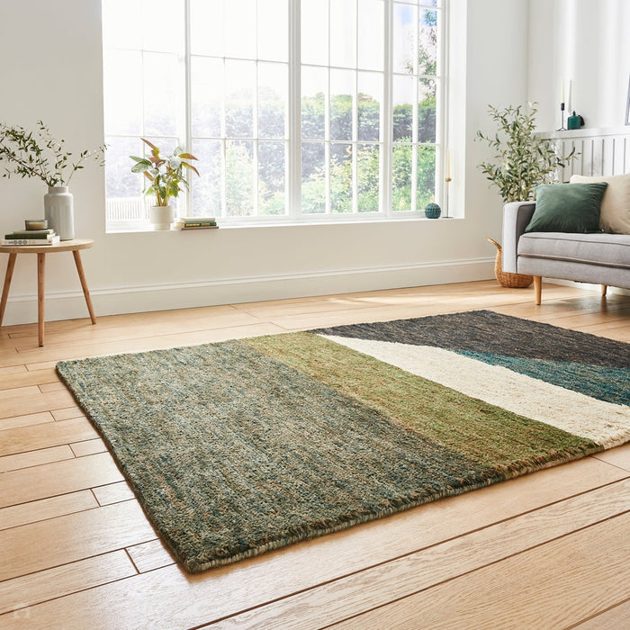 Hemp 23373 Modern Geometric Hand-Knotted Natural Fibre Heavyweight High-Density Durable Textured Blue/Green/Beige/Brown/Multicolour Rug