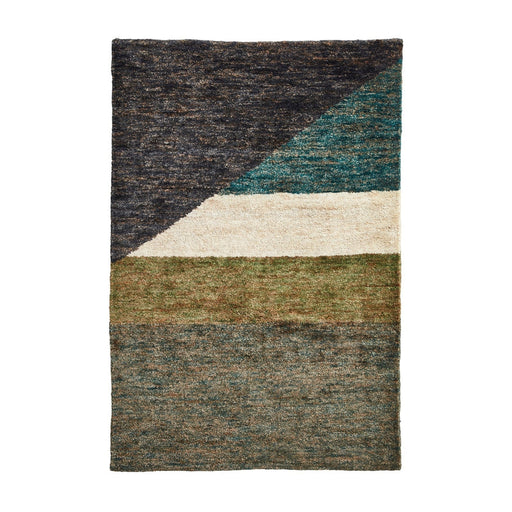 Hemp 23373 Modern Geometric Hand-Knotted Natural Fibre Heavyweight High-Density Durable Textured Blue/Green/Beige/Brown/Multicolour Rug