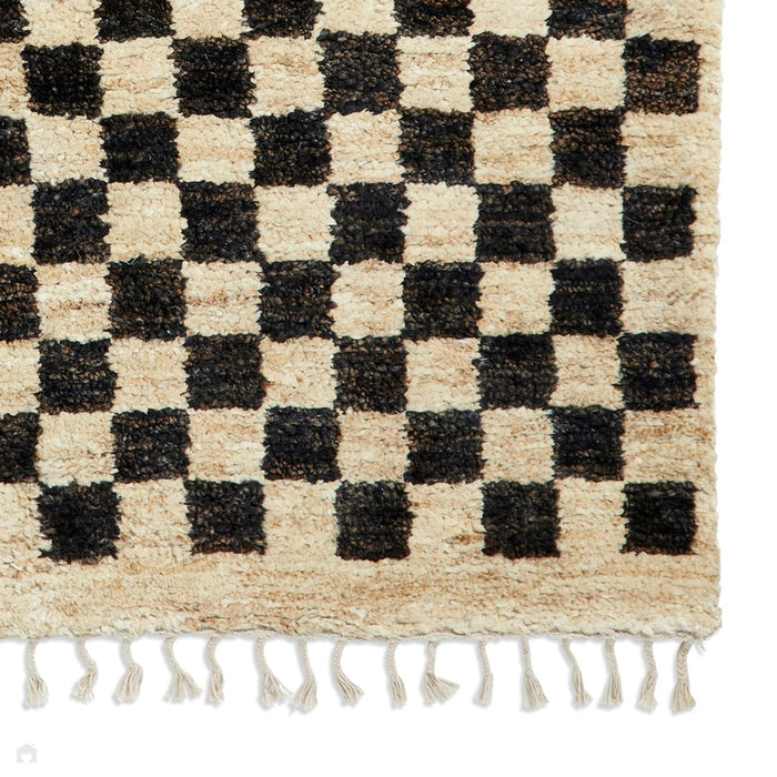 Hemp 26588 Modern Geometric Checkered Hand-Knotted Natural Fibre Heavyweight High-Density Durable Textured Black/Beige/Natural Rug