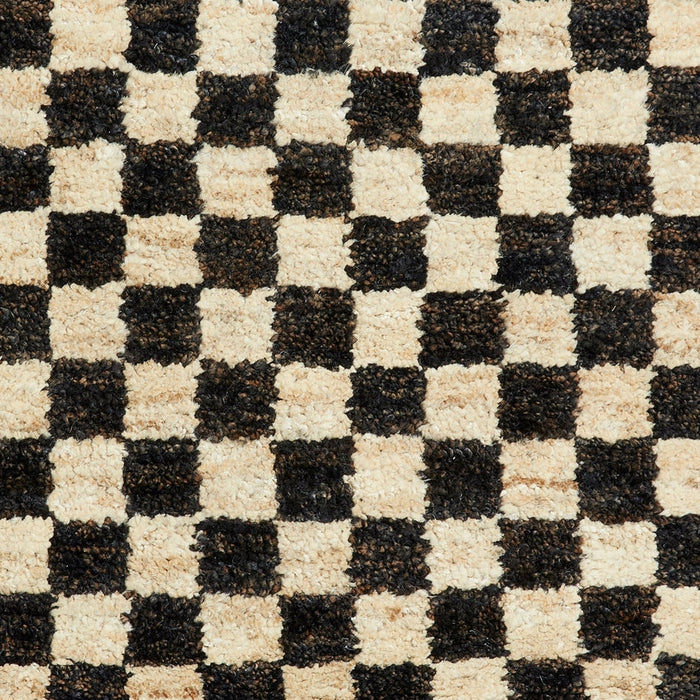 Hemp 26588 Modern Geometric Checkered Hand-Knotted Natural Fibre Heavyweight High-Density Durable Textured Black/Beige/Natural Rug