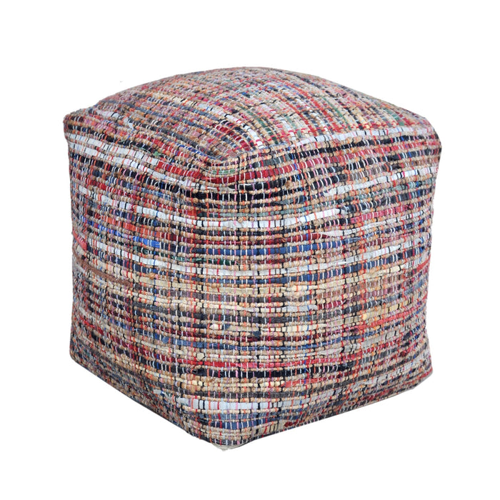 Hemp And Leather Hand Woven Pouf For Living Room Decor