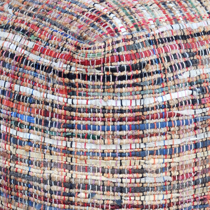 Hemp And Leather Hand Woven Pouf For Living Room Decor