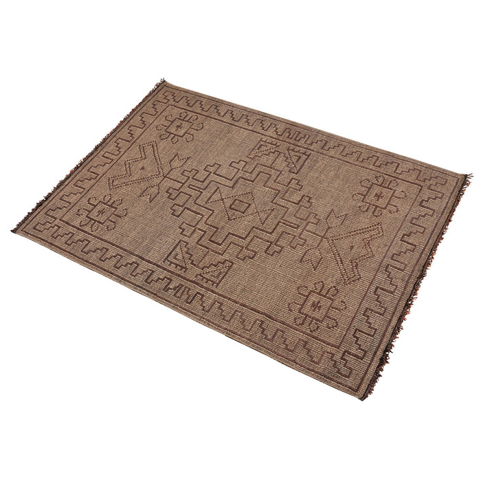 Hemp Leather Handwoven Rug with Central Medallion Design