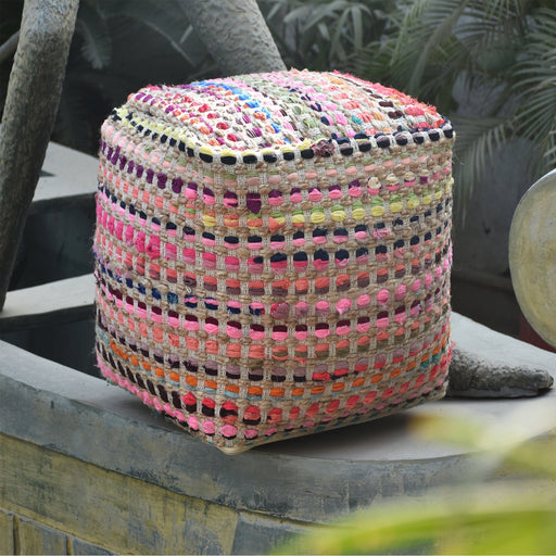 Hemp Pouf Handwoven Recycled Fabric Colorful Seating Option