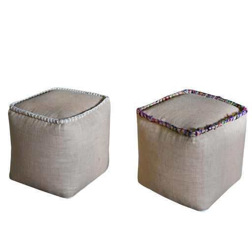 Hemp Pouf With Recycled Silk Edges For Modern Living Room