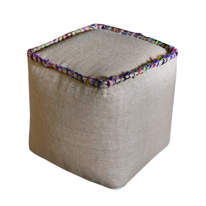 Hemp Pouf With Recycled Silk Edges For Modern Living Room