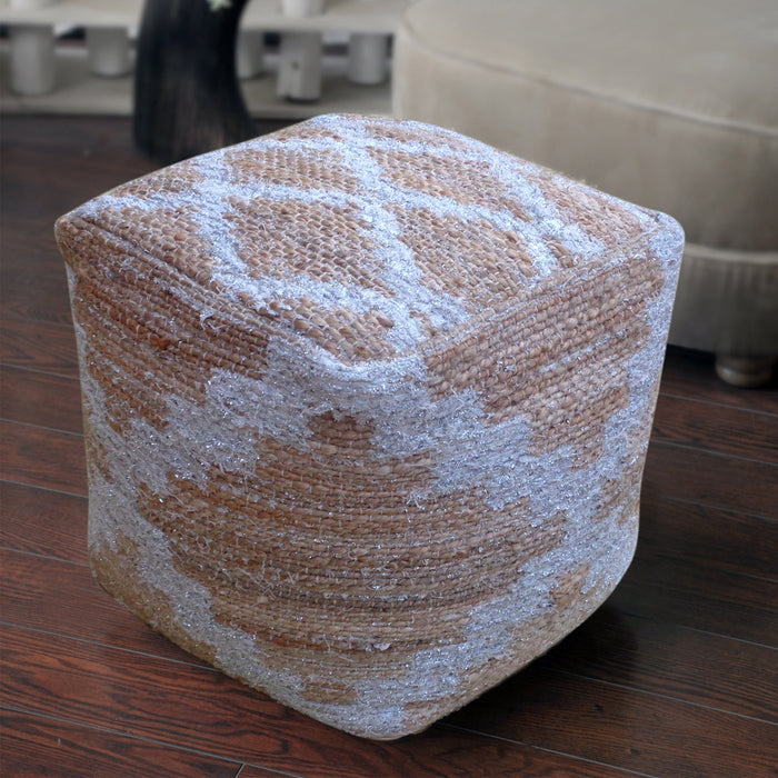 Hemsby Hand-Woven Hemp Pouf with Lurex Detailing