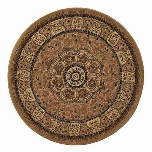 Heritage 4400 Traditional Medallion Floral Tonal Vines Border Soft Hand-Carved Hi-Low Beige Round Rug