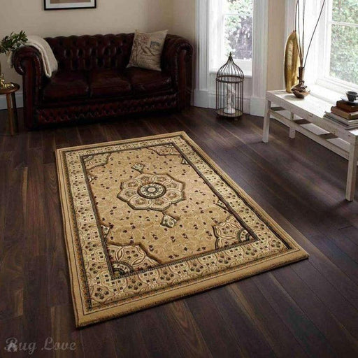 Heritage 4400 Traditional Medallion Floral Tonal Vines Border Soft Hand-Carved Hi-Low Beige Rug