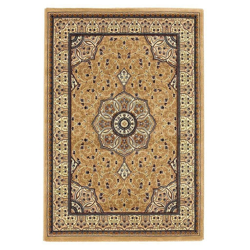 Heritage 4400 Traditional Medallion Floral Tonal Vines Border Soft Hand-Carved Hi-Low Beige Rug