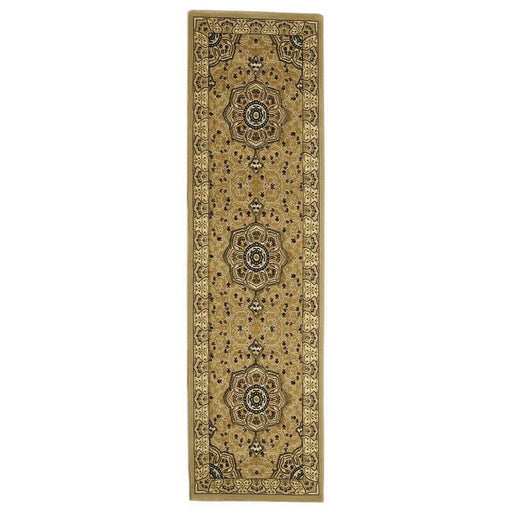 Heritage 4400 Traditional Medallion Floral Tonal Vines Border Soft Hand-Carved Hi-Low Beige Runner