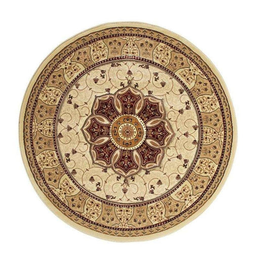 Heritage 4400 Traditional Medallion Floral Tonal Vines Border Soft Hand-Carved Hi-Low Cream/Red Round Rug