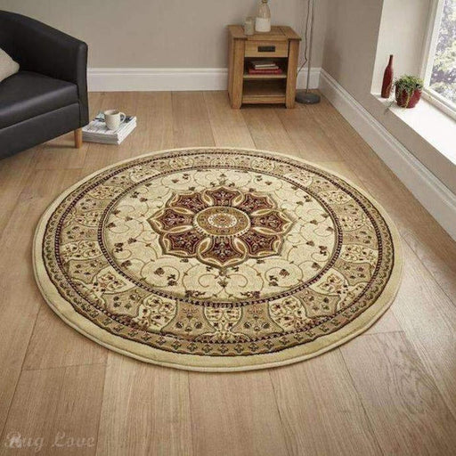 Heritage 4400 Traditional Medallion Floral Tonal Vines Border Soft Hand-Carved Hi-Low Cream/Red Round Rug