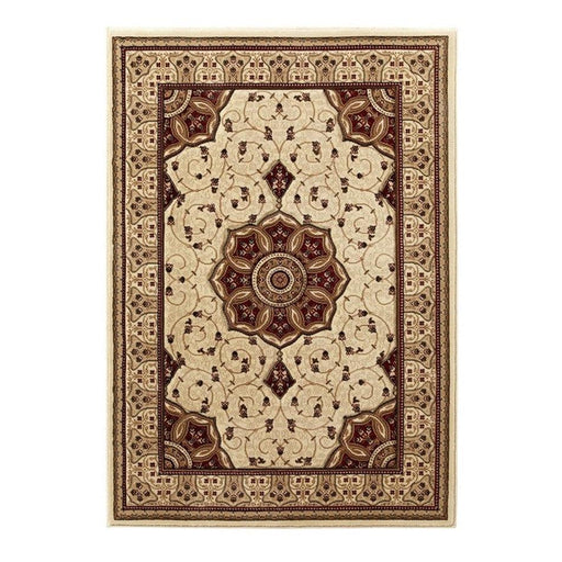 Heritage 4400 Traditional Medallion Floral Tonal Vines Border Soft Hand-Carved Hi-Low Cream/Red Rug