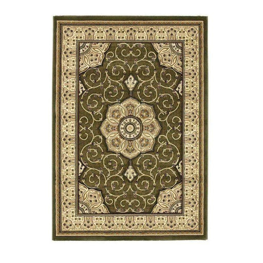 Heritage 4400 Traditional Medallion Floral Tonal Vines Border Soft Hand-Carved Hi-Low Green Rug
