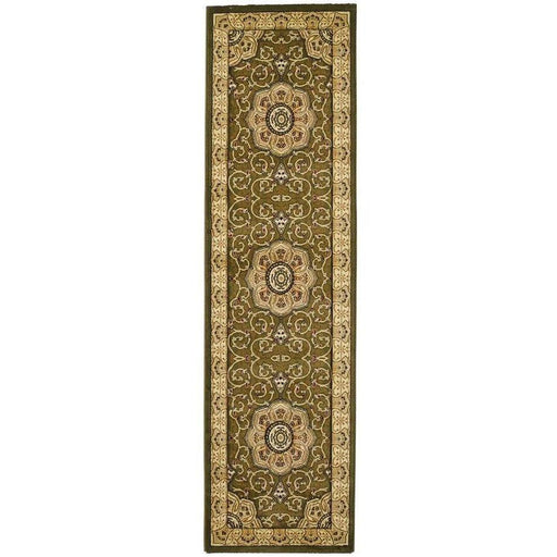 Heritage 4400 Traditional Medallion Floral Tonal Vines Border Soft Hand-Carved Hi-Low Green Runner