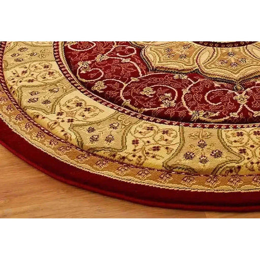 Heritage 4400 Traditional Medallion Floral Tonal Vines Border Soft Hand-Carved Hi-Low Red Round Rug