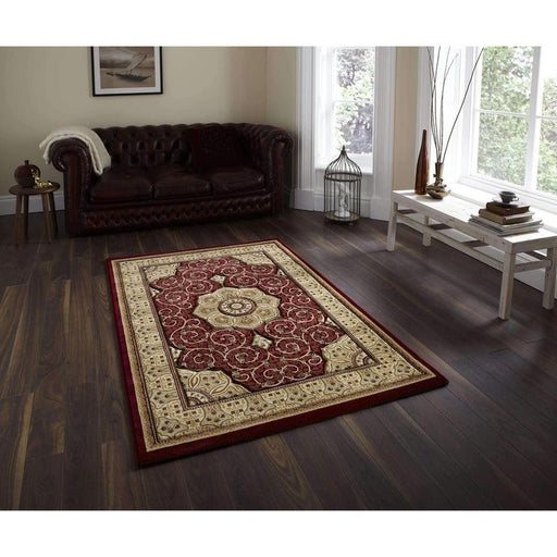 Heritage 4400 Traditional Medallion Floral Tonal Vines Border Soft Hand-Carved Hi-Low Red Rug