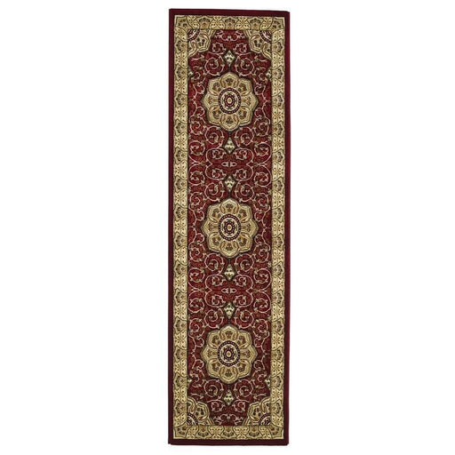 Heritage 4400 Traditional Medallion Floral Tonal Vines Border Soft Hand-Carved Hi-Low Red Runner