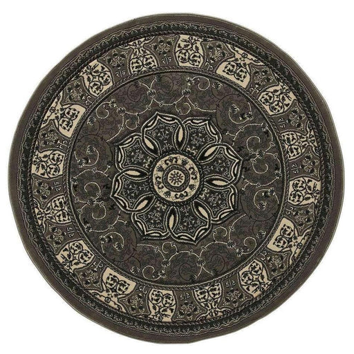 Heritage 4400 Traditional Medallion Floral Tonal Vines Border Soft Hand-Carved Hi-Low Silver Round Rug