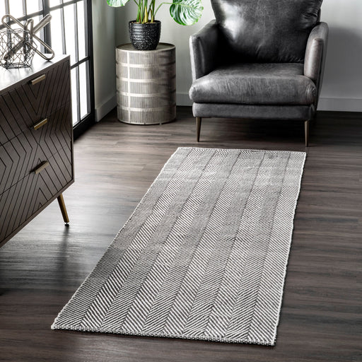 Herringbone Grey Cotton Flatwoven Area Rug 150x240 cm