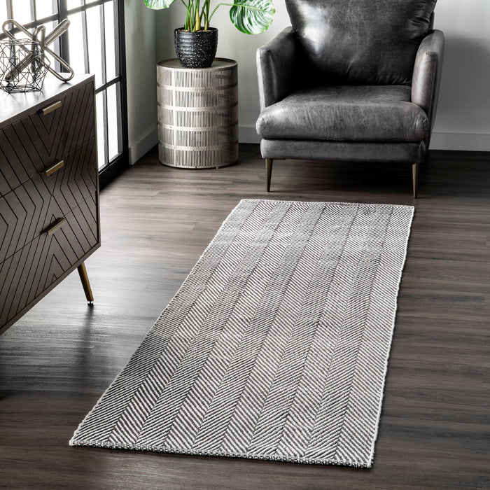 Herringbone Grey Cotton Flatwoven Area Rug 150x240 cm